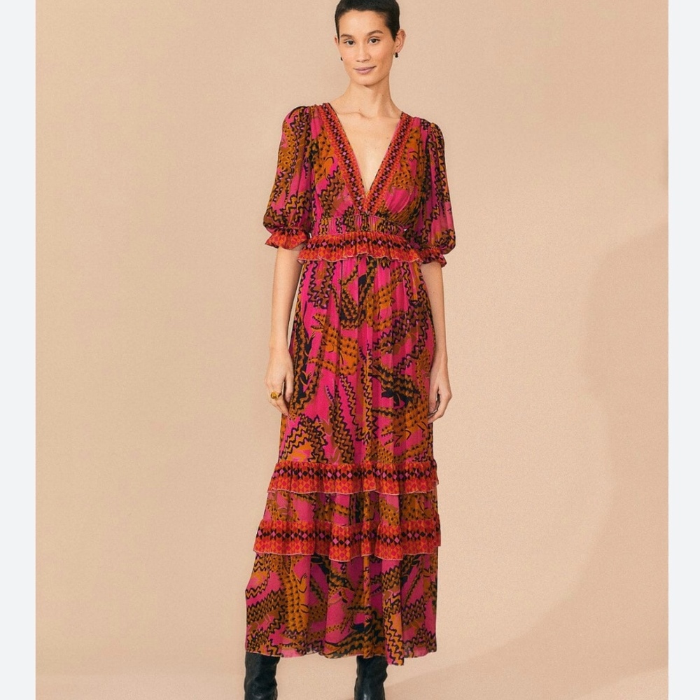 Farm Rio Pink Croco Short Sleeve Maxi Dress